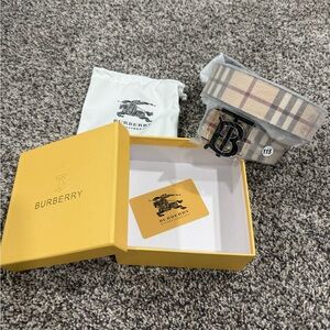 Burberry Tan Beige Check Belt with Black TB Logo Buckle And Lv Black and GreyBel